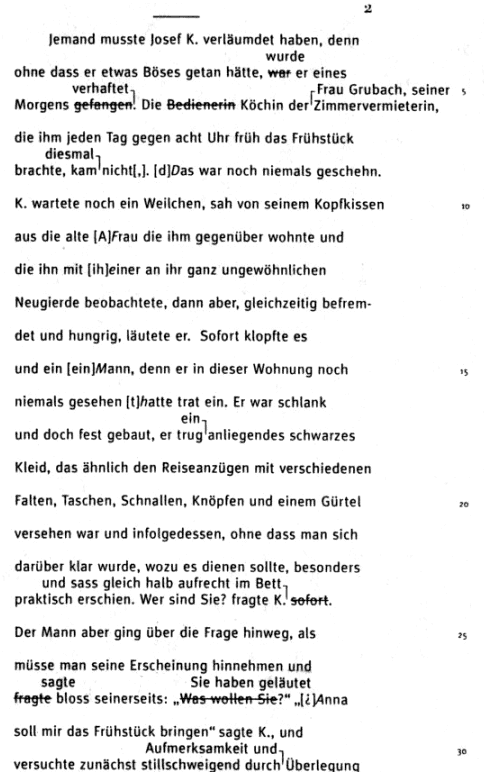 Kafkas Manuskript von "Der Prozess"