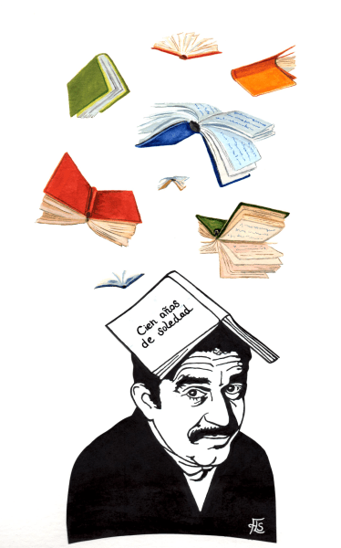 Gabriel García Márquez lässt Bücher regnen - Scherenschnitt Juni 2017 - Simone Frieling