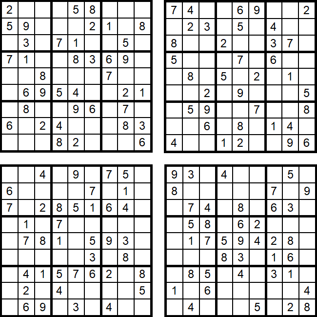 Vier einfache Sudoku-Rätsel - Aufgaben und Lösungen (August 2017)