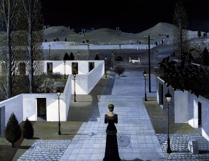 Paul Delvaux - Landschaft mit Laternen - Ölbild 1956 - Glarean Magazin
