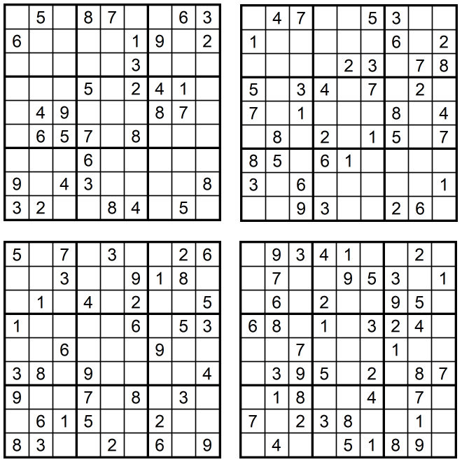 Neue leichte Sudoku 1-4 Januar 2020 - Aufgaben Glarean Magazin