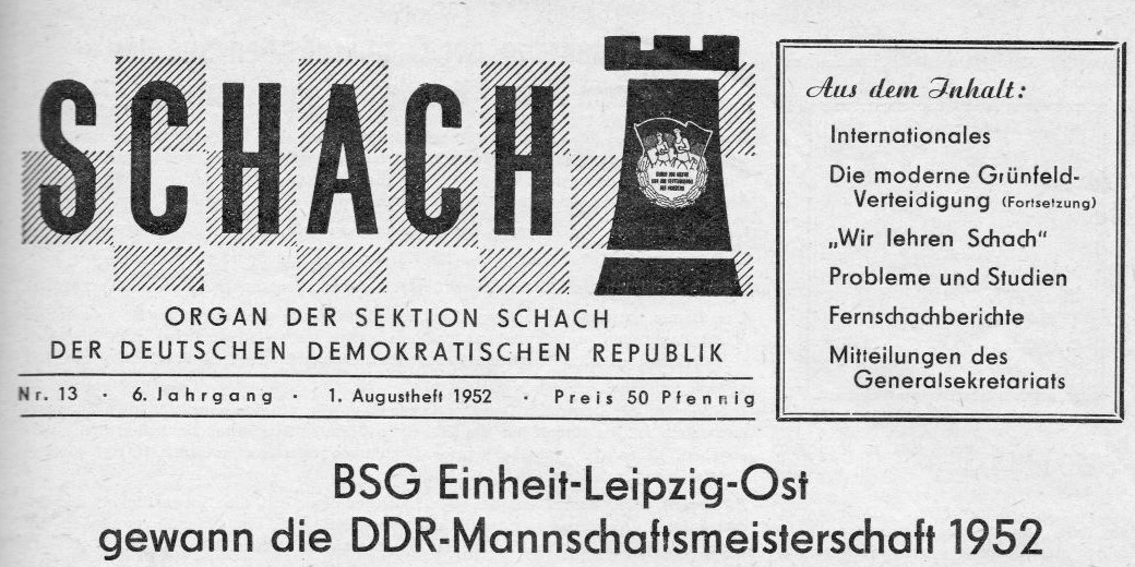 SCHACH - Deutsche Schachzeitung - Print-Head Ausgabe 1952 - Rezensionen Glarean Magazin