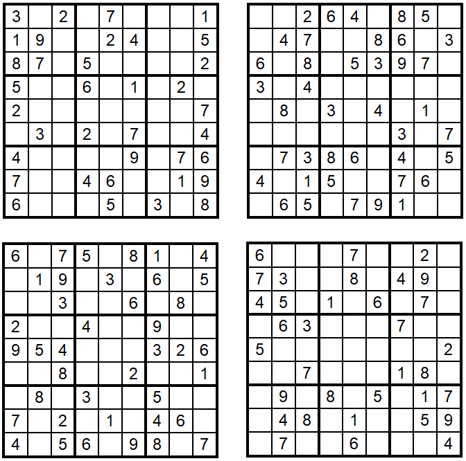 Vier neue leichte Sudoku 1-4 März 2020 - Zahlen-Puzzle-Quartett - Aufgaben Glarean Magazin