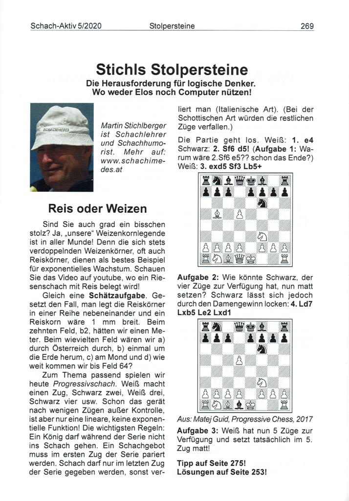 Schach-Humorist Martin Stichlberger - Probeseite Schach-Aktiv Oesterreich - Glarean Magazin