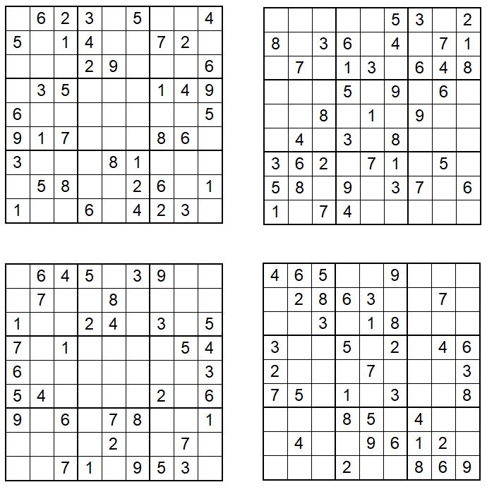 Sudoku 1-4 - Februar 2021 - Aufgaben - Glarean Magazin
