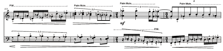 Zitat aus "Loops for Edgar Froese" für Klavier vierhändig und Zuspielung von Bernhard Lang (2017)