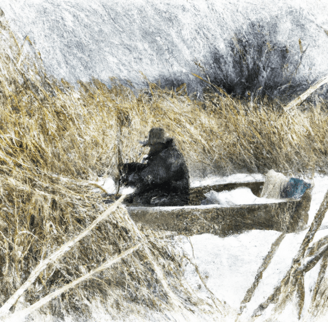 Fluss im Schnee - Alter Mann angelt im Schilf - Gedicht des Tages - Dezember 2022 - Glarean Magazin