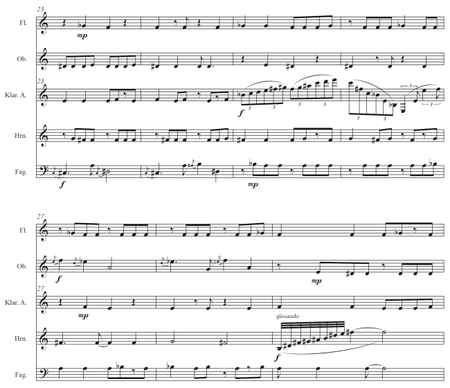 Zitat aus der Komposition "Magma" für Bläserquintett von Dorothee Eberhardt-Lutz