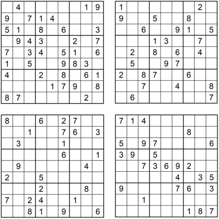 Sudoku Rätsel Nr 1-4 - Aufgaben - Februar 2024 - Glarean Magazin