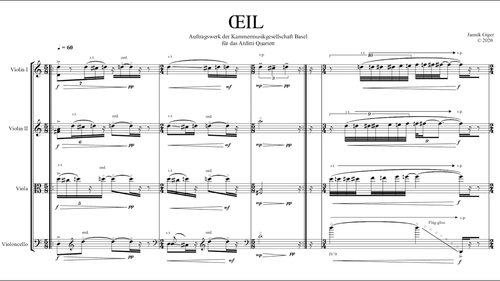 Oeil - Streichquartett - Zitat - Jannik Giger - Glarean Magazin 2024